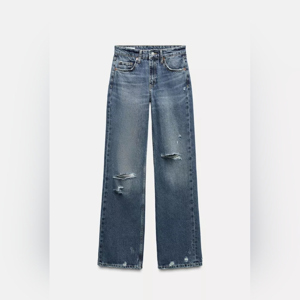 Zara Wide Leg Jeans, Distressed - Picture 2 of 16